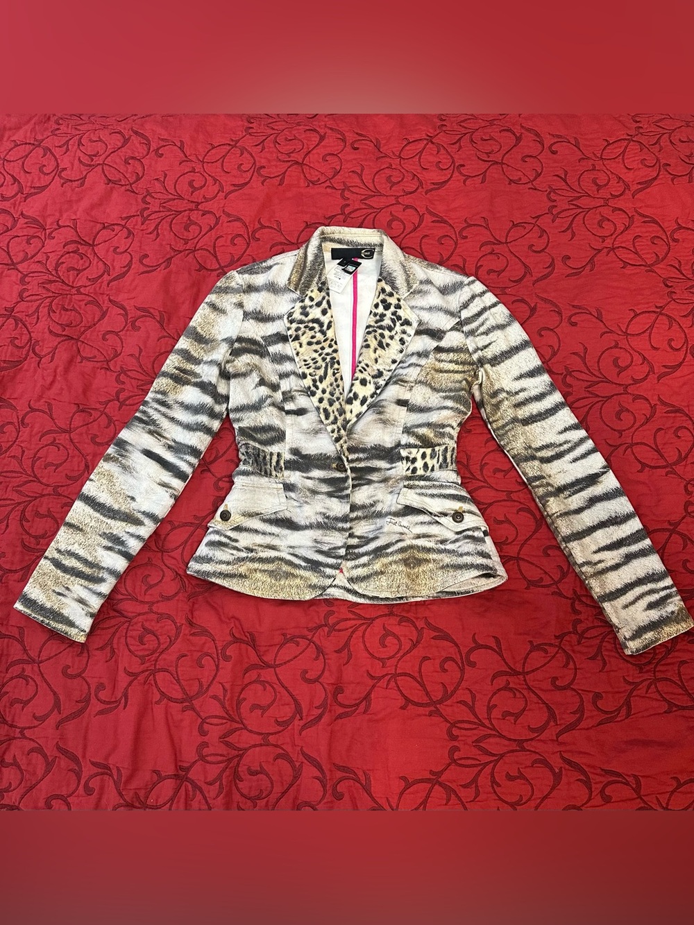 Roberto Cavalli Zebra & Leopard Print Tailored Blazer in Black and Cream